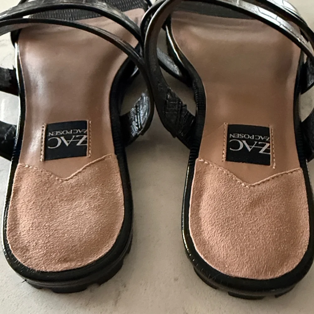 Zac Posen Black Croc-Embossed Sandals NWOB size 7